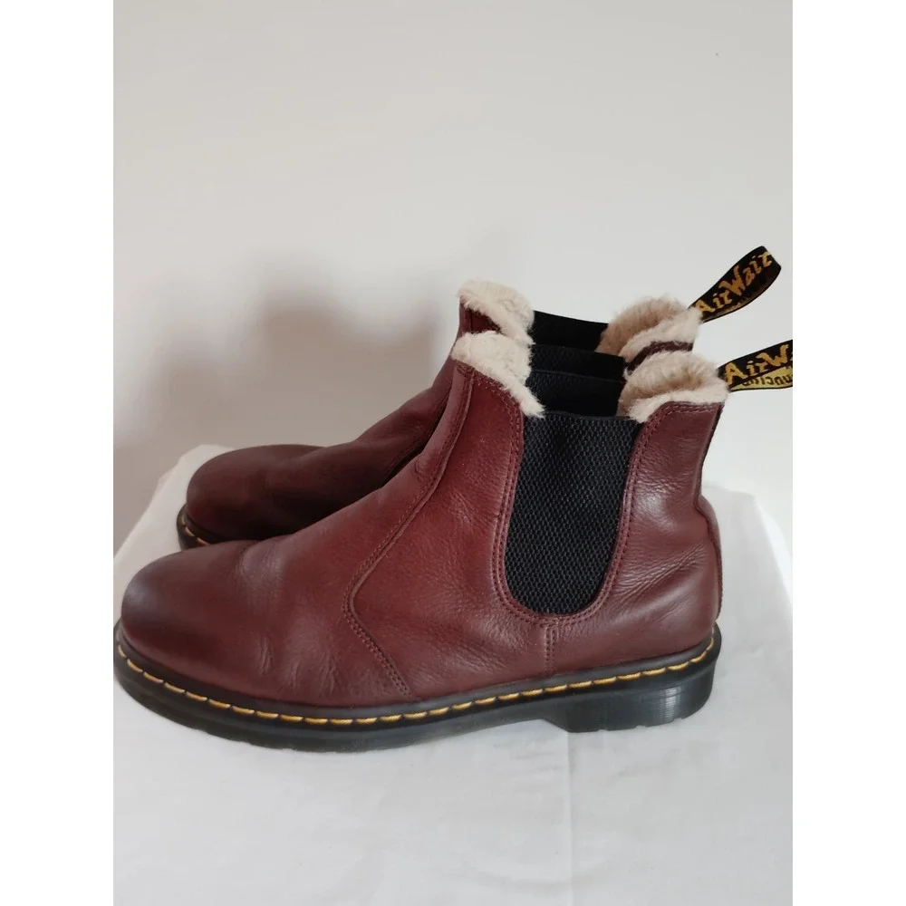 Dr. Martens 2976 FL Fur Lined Dark Brown Leather Chelsea Western Boots Men 12